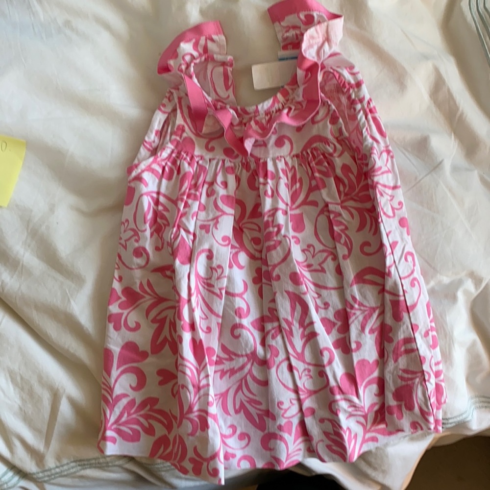 Pink and white ruffled baby girl dress. Size 6m